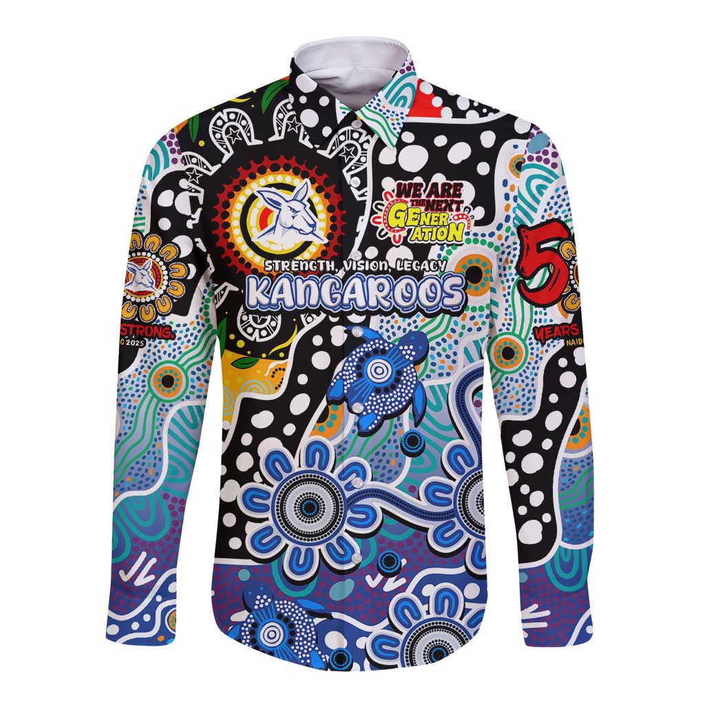 Personalised Kangaroos AFL Celebrating 50 Years of Naidoc Long Sleeve Button Shirt NAIDOC Week 2025 Aboriginal