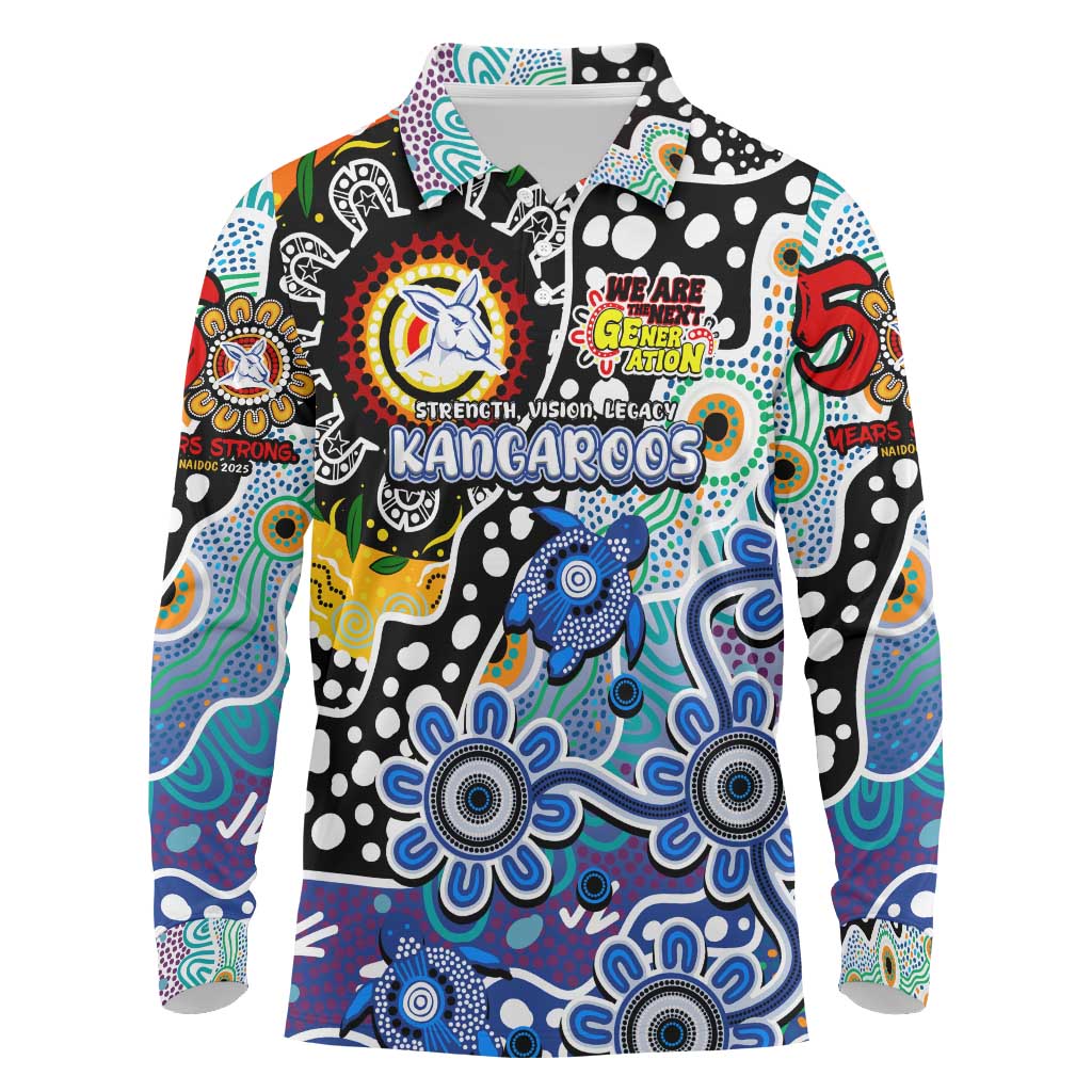 Personalised Kangaroos AFL Celebrating 50 Years of Naidoc Long Sleeve Polo Shirt NAIDOC Week 2025 Aboriginal