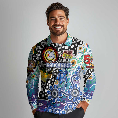 Personalised Kangaroos AFL Celebrating 50 Years of Naidoc Long Sleeve Polo Shirt NAIDOC Week 2025 Aboriginal