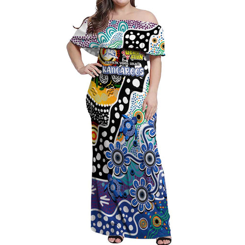 Personalised Kangaroos AFL Celebrating 50 Years of Naidoc Off Shoulder Maxi Dress NAIDOC Week 2025 Aboriginal