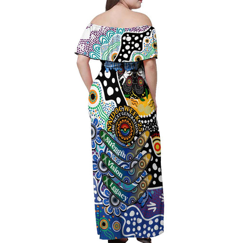 Personalised Kangaroos AFL Celebrating 50 Years of Naidoc Off Shoulder Maxi Dress NAIDOC Week 2025 Aboriginal