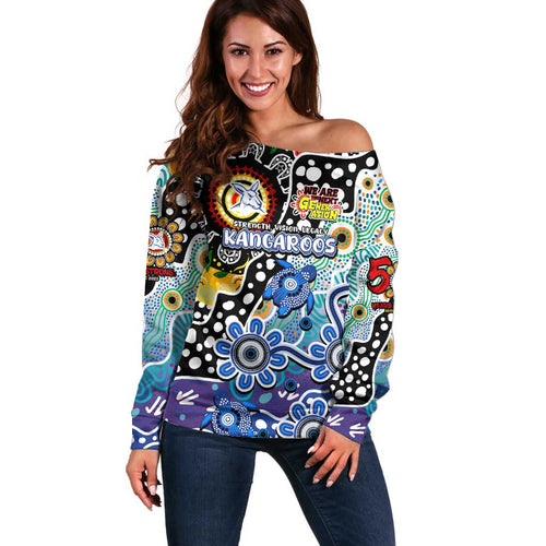 Personalised Kangaroos AFL Celebrating 50 Years of Naidoc Off Shoulder Sweater NAIDOC Week 2025 Aboriginal