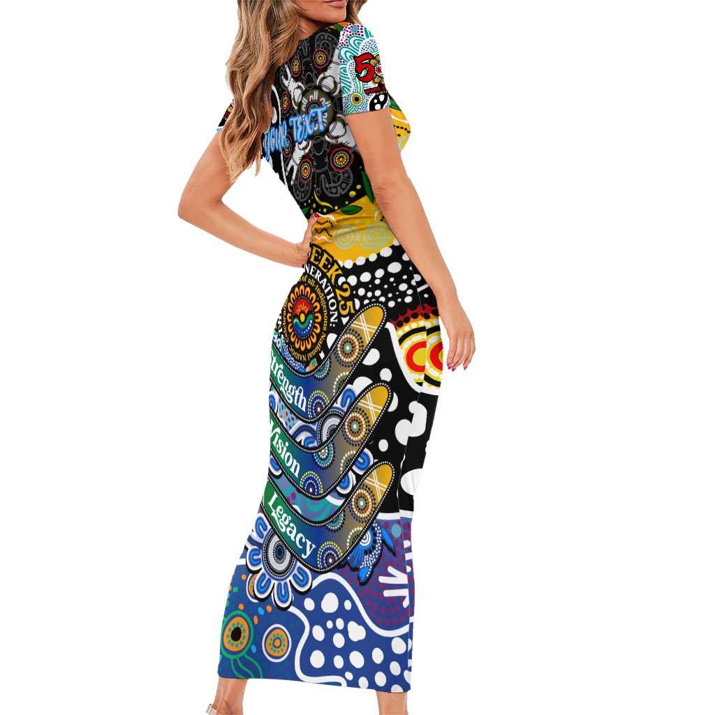 Personalised Kangaroos AFL Celebrating 50 Years of Naidoc Short Sleeve Bodycon Dress NAIDOC Week 2025 Aboriginal