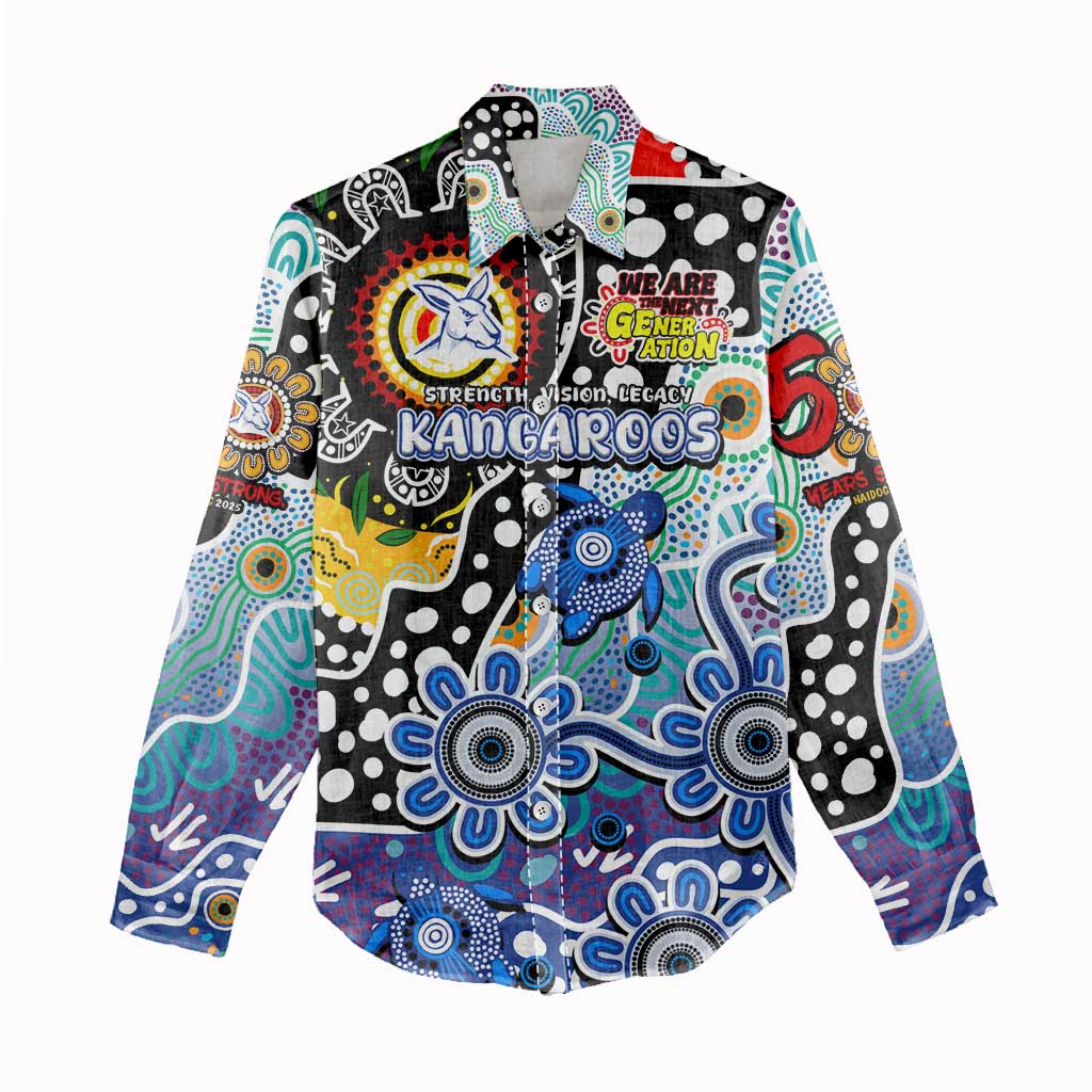 Personalised Kangaroos AFL Celebrating 50 Years of Naidoc Women Casual Shirt NAIDOC Week 2025 Aboriginal