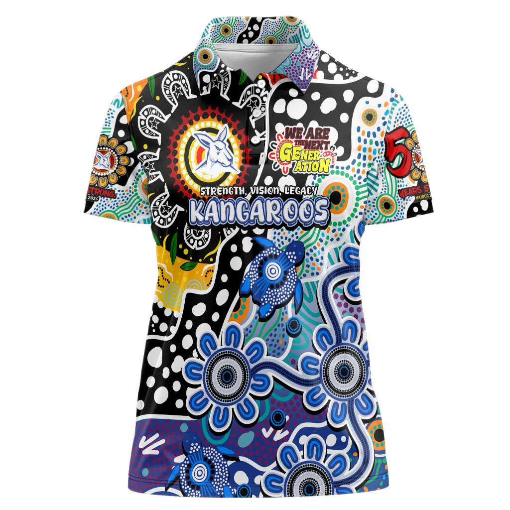 Personalised Kangaroos AFL Celebrating 50 Years of Naidoc Women Polo Shirt NAIDOC Week 2025 Aboriginal