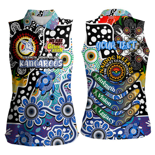 Personalised Kangaroos AFL Celebrating 50 Years of Naidoc Women Sleeveless Polo Shirt NAIDOC Week 2025 Aboriginal