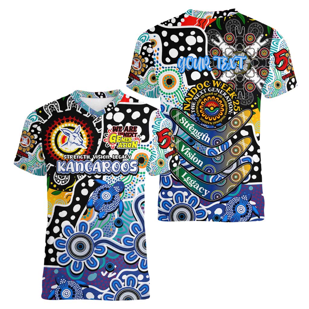 Personalised Kangaroos AFL Celebrating 50 Years of Naidoc Women V-Neck T-Shirt NAIDOC Week 2025 Aboriginal