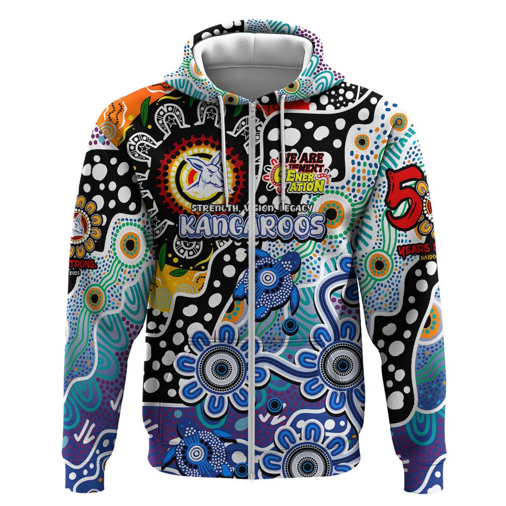 Personalised Kangaroos AFL Celebrating 50 Years of Naidoc Zip Hoodie NAIDOC Week 2025 Aboriginal