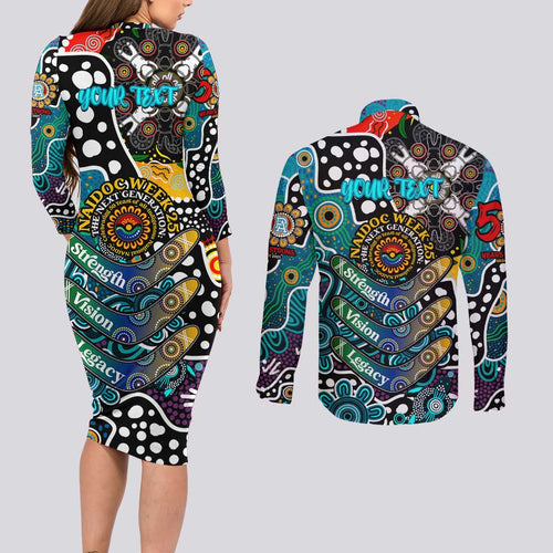 Personalised Power AFL Celebrating 50 Years of Naidoc Couples Matching Long Sleeve Bodycon Dress and Long Sleeve Button Shirt NAIDOC Week 2025 Aboriginal