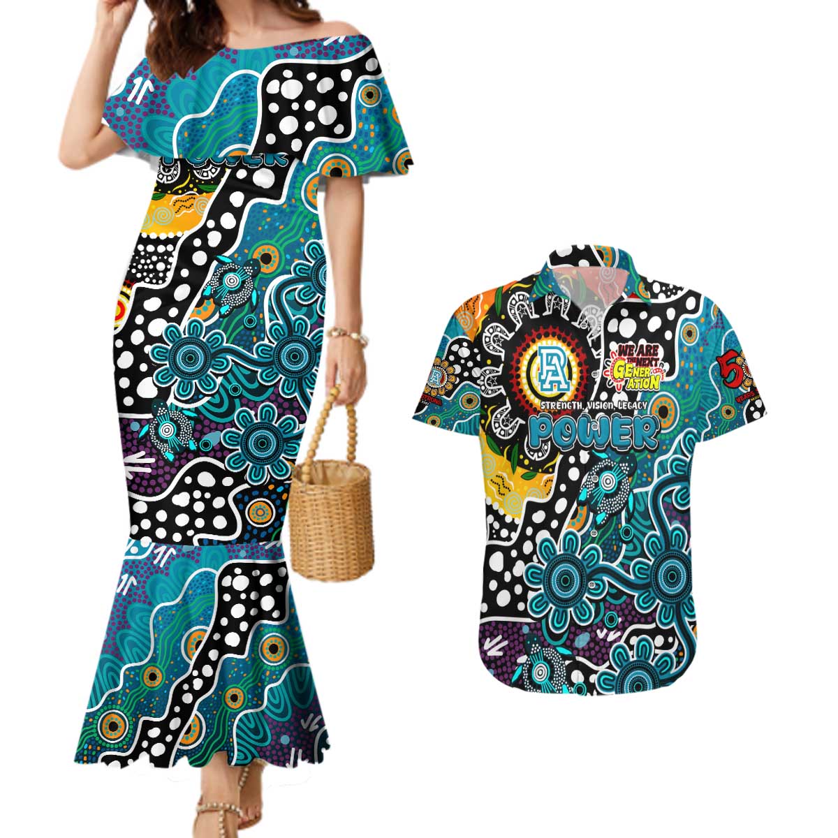 Personalised Power AFL Celebrating 50 Years of Naidoc Couples Matching Mermaid Dress and Hawaiian Shirt NAIDOC Week 2025 Aboriginal