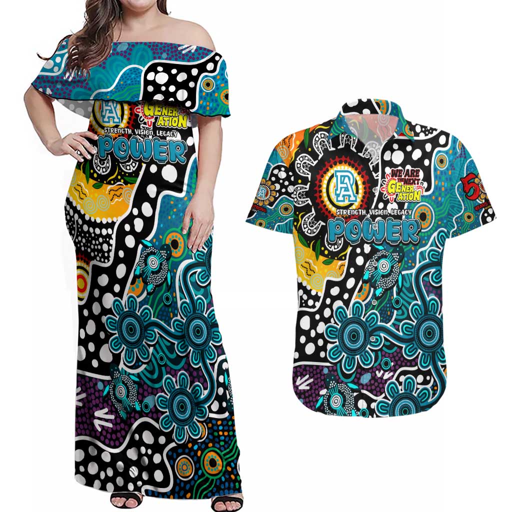 Personalised Power AFL Celebrating 50 Years of Naidoc Couples Matching Off Shoulder Maxi Dress and Hawaiian Shirt NAIDOC Week 2025 Aboriginal