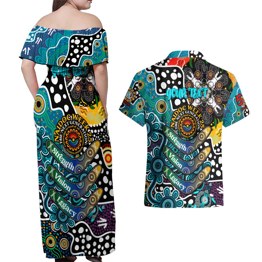 Personalised Power AFL Celebrating 50 Years of Naidoc Couples Matching Off Shoulder Maxi Dress and Hawaiian Shirt NAIDOC Week 2025 Aboriginal