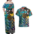 Personalised Power AFL Celebrating 50 Years of Naidoc Couples Matching Off Shoulder Maxi Dress and Hawaiian Shirt NAIDOC Week 2025 Aboriginal