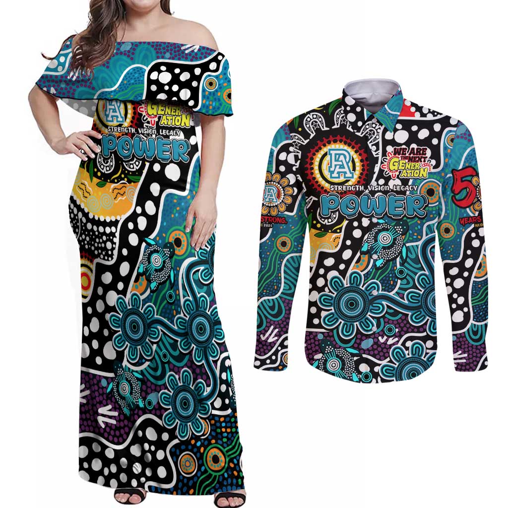 Personalised Power AFL Celebrating 50 Years of Naidoc Couples Matching Off Shoulder Maxi Dress and Long Sleeve Button Shirt NAIDOC Week 2025 Aboriginal