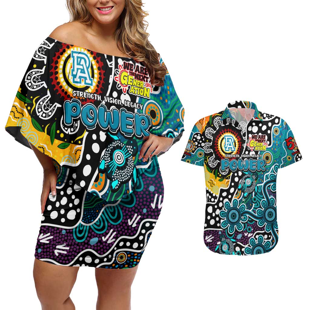 Personalised Power AFL Celebrating 50 Years of Naidoc Couples Matching Off Shoulder Short Dress and Hawaiian Shirt NAIDOC Week 2025 Aboriginal