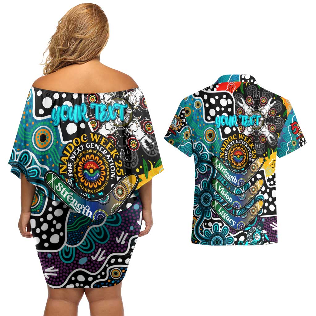Personalised Power AFL Celebrating 50 Years of Naidoc Couples Matching Off Shoulder Short Dress and Hawaiian Shirt NAIDOC Week 2025 Aboriginal