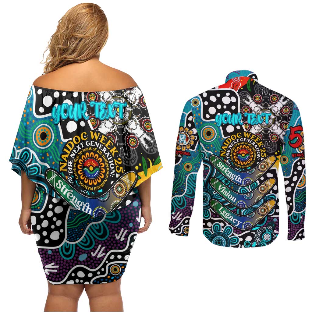 Personalised Power AFL Celebrating 50 Years of Naidoc Couples Matching Off Shoulder Short Dress and Long Sleeve Button Shirt NAIDOC Week 2025 Aboriginal