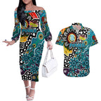 Personalised Power AFL Celebrating 50 Years of Naidoc Couples Matching Off The Shoulder Long Sleeve Dress and Hawaiian Shirt NAIDOC Week 2025 Aboriginal
