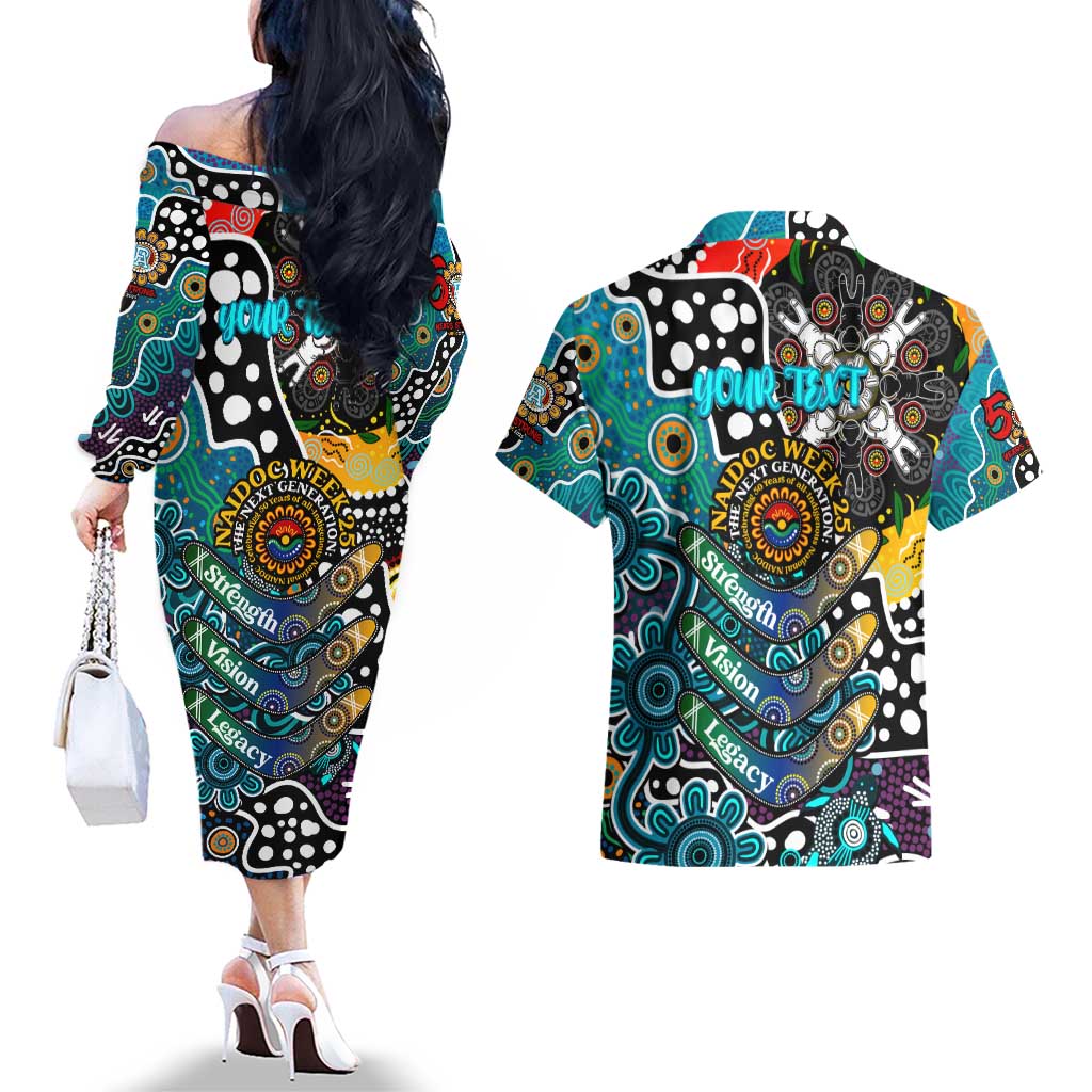 Personalised Power AFL Celebrating 50 Years of Naidoc Couples Matching Off The Shoulder Long Sleeve Dress and Hawaiian Shirt NAIDOC Week 2025 Aboriginal