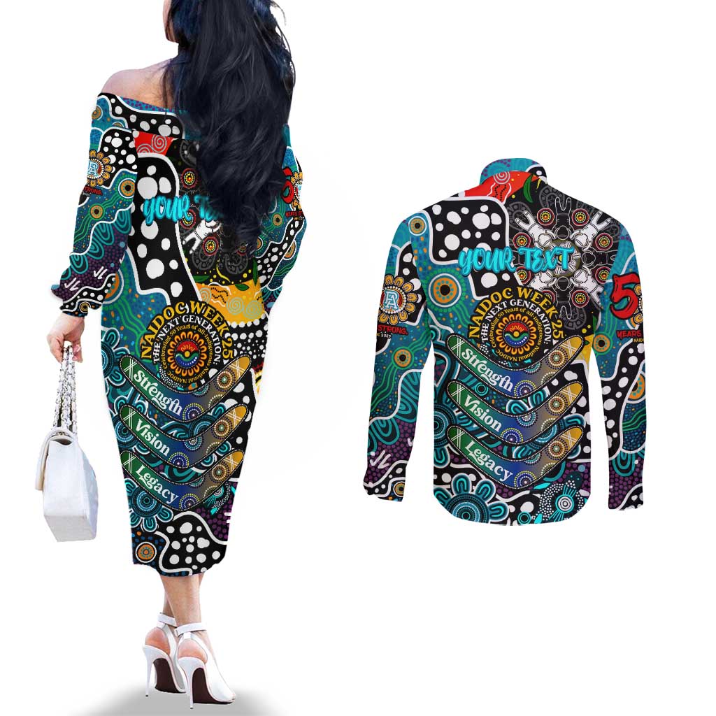 Personalised Power AFL Celebrating 50 Years of Naidoc Couples Matching Off The Shoulder Long Sleeve Dress and Long Sleeve Button Shirt NAIDOC Week 2025 Aboriginal