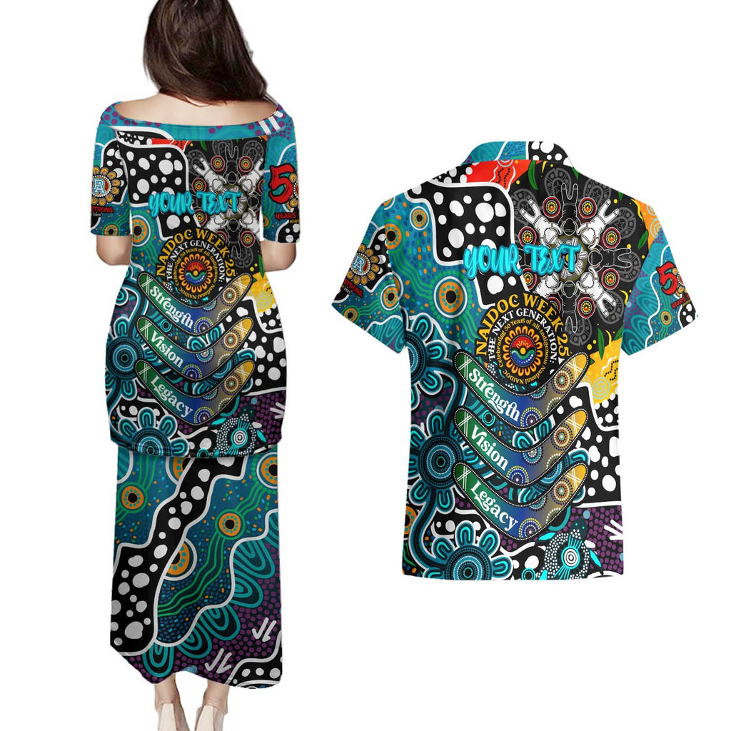 Personalised Power AFL Celebrating 50 Years of Naidoc Couples Matching Puletasi and Hawaiian Shirt NAIDOC Week 2025 Aboriginal