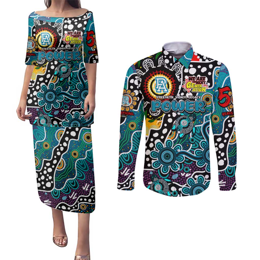 Personalised Power AFL Celebrating 50 Years of Naidoc Couples Matching Puletasi and Long Sleeve Button Shirt NAIDOC Week 2025 Aboriginal