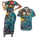 Personalised Power AFL Celebrating 50 Years of Naidoc Couples Matching Short Sleeve Bodycon Dress and Hawaiian Shirt NAIDOC Week 2025 Aboriginal
