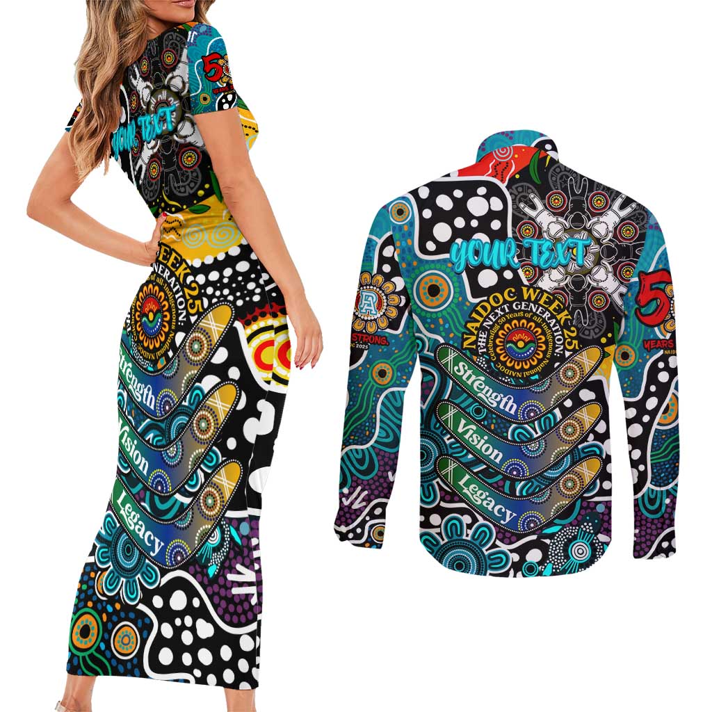 Personalised Power AFL Celebrating 50 Years of Naidoc Couples Matching Short Sleeve Bodycon Dress and Long Sleeve Button Shirt NAIDOC Week 2025 Aboriginal