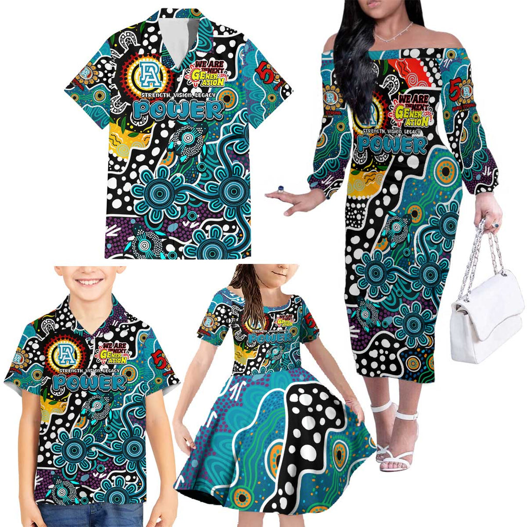 Personalised Power AFL Celebrating 50 Years of Naidoc Family Matching Off The Shoulder Long Sleeve Dress and Hawaiian Shirt NAIDOC Week 2025 Aboriginal