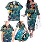 Personalised Power AFL Celebrating 50 Years of Naidoc Family Matching Off The Shoulder Long Sleeve Dress and Hawaiian Shirt NAIDOC Week 2025 Aboriginal