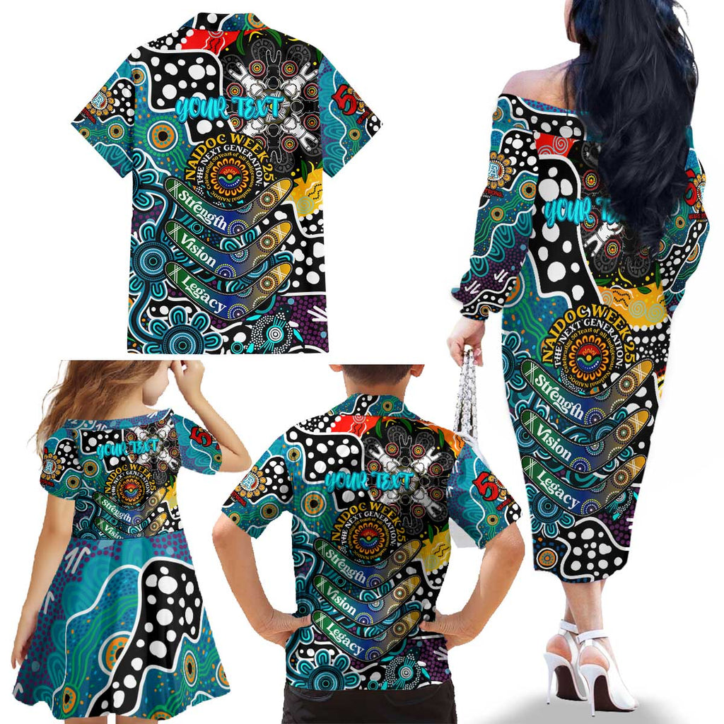 Personalised Power AFL Celebrating 50 Years of Naidoc Family Matching Off The Shoulder Long Sleeve Dress and Hawaiian Shirt NAIDOC Week 2025 Aboriginal