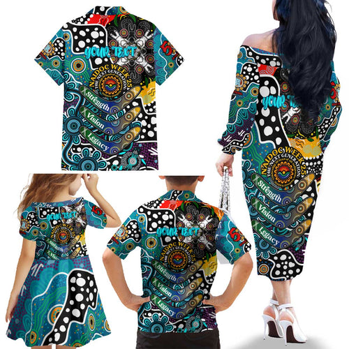 Personalised Power AFL Celebrating 50 Years of Naidoc Family Matching Off The Shoulder Long Sleeve Dress and Hawaiian Shirt NAIDOC Week 2025 Aboriginal