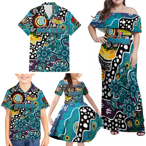 Personalised Power AFL Celebrating 50 Years of Naidoc Family Matching Off Shoulder Maxi Dress and Hawaiian Shirt NAIDOC Week 2025 Aboriginal