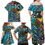 Personalised Power AFL Celebrating 50 Years of Naidoc Family Matching Off Shoulder Maxi Dress and Hawaiian Shirt NAIDOC Week 2025 Aboriginal