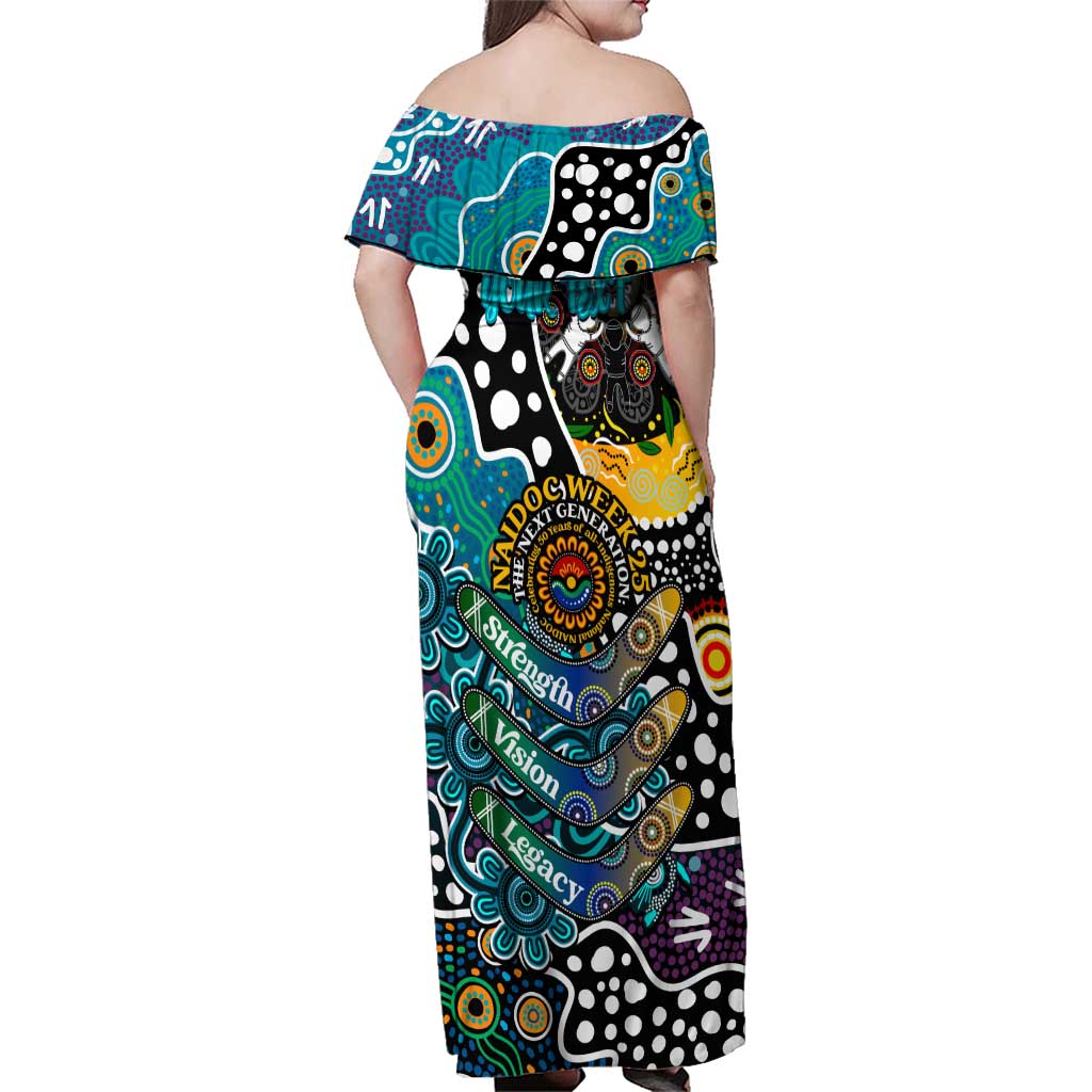 Personalised Power AFL Celebrating 50 Years of Naidoc Family Matching Off Shoulder Maxi Dress and Hawaiian Shirt NAIDOC Week 2025 Aboriginal