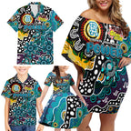 Personalised Power AFL Celebrating 50 Years of Naidoc Family Matching Off Shoulder Short Dress and Hawaiian Shirt NAIDOC Week 2025 Aboriginal