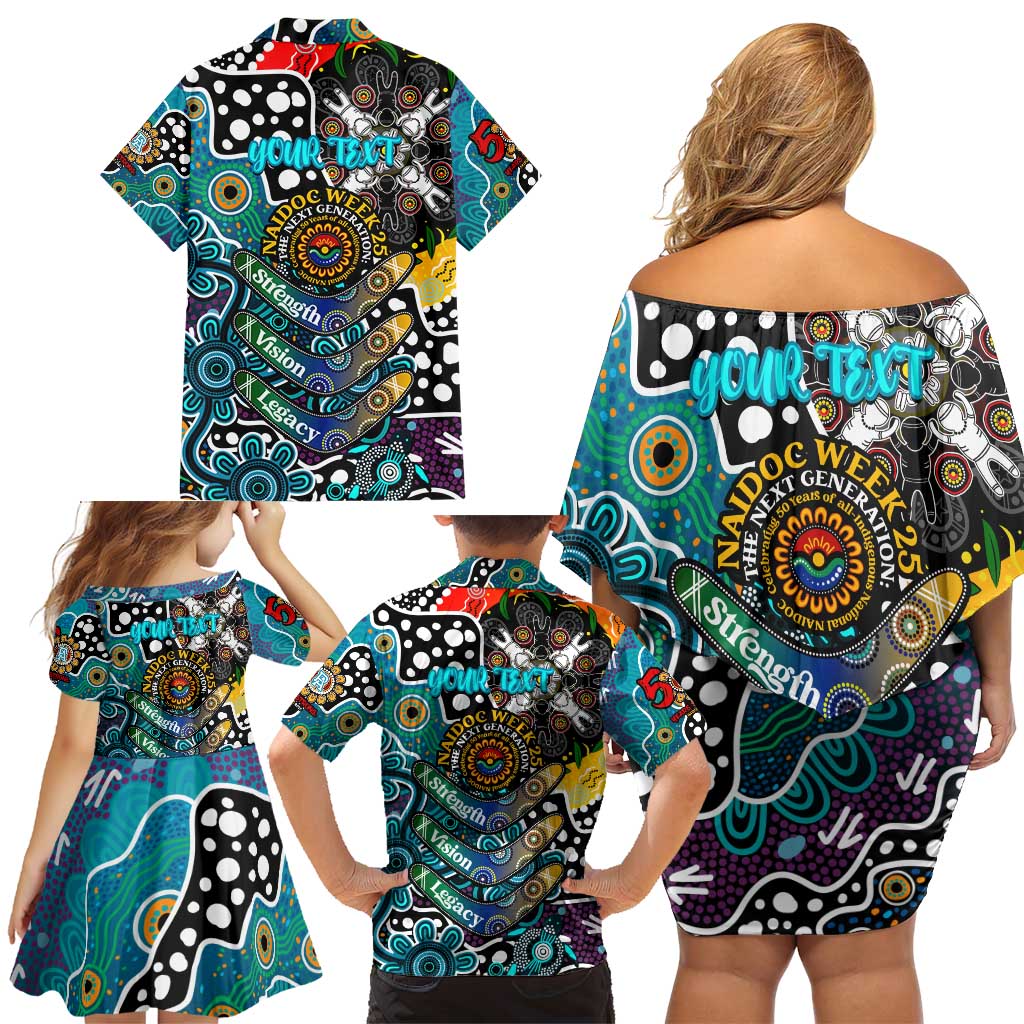 Personalised Power AFL Celebrating 50 Years of Naidoc Family Matching Off Shoulder Short Dress and Hawaiian Shirt NAIDOC Week 2025 Aboriginal