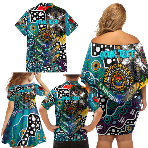 Personalised Power AFL Celebrating 50 Years of Naidoc Family Matching Off Shoulder Short Dress and Hawaiian Shirt NAIDOC Week 2025 Aboriginal