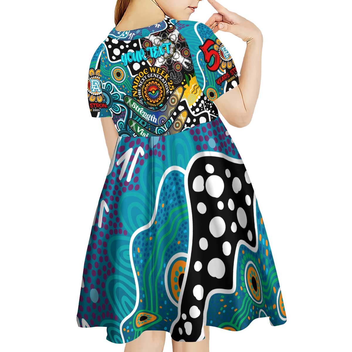 Personalised Power AFL Celebrating 50 Years of Naidoc Kid Short Sleeve Dress NAIDOC Week 2025 Aboriginal