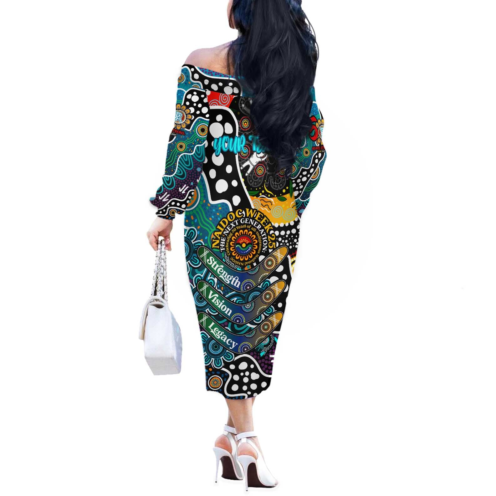 Personalised Power AFL Celebrating 50 Years of Naidoc Off The Shoulder Long Sleeve Dress NAIDOC Week 2025 Aboriginal
