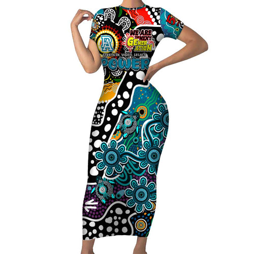 Personalised Power AFL Celebrating 50 Years of Naidoc Short Sleeve Bodycon Dress NAIDOC Week 2025 Aboriginal
