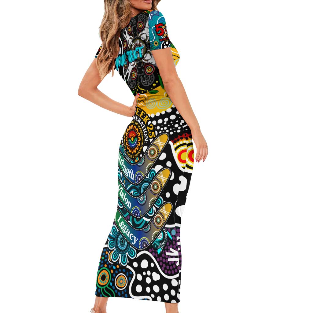 Personalised Power AFL Celebrating 50 Years of Naidoc Short Sleeve Bodycon Dress NAIDOC Week 2025 Aboriginal