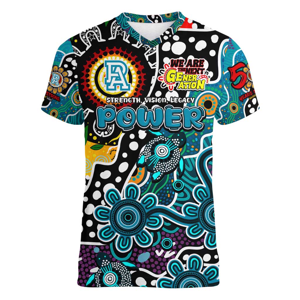 Personalised Power AFL Celebrating 50 Years of Naidoc Women V-Neck T-Shirt NAIDOC Week 2025 Aboriginal