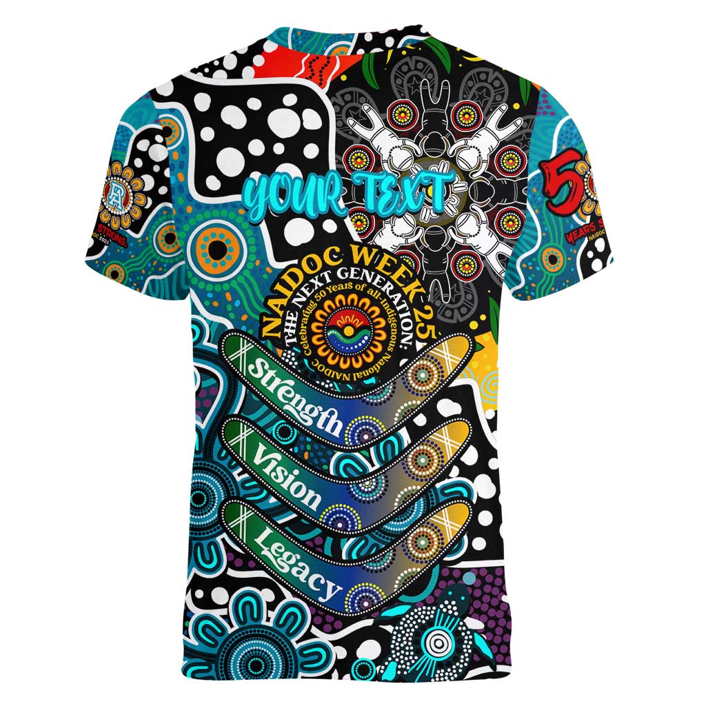 Personalised Power AFL Celebrating 50 Years of Naidoc Women V-Neck T-Shirt NAIDOC Week 2025 Aboriginal