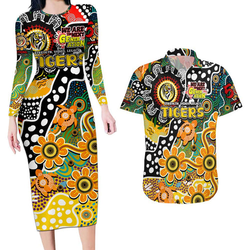 Personalised Tigers AFL Celebrating 50 Years of Naidoc Couples Matching Long Sleeve Bodycon Dress and Hawaiian Shirt NAIDOC Week 2025 Aboriginal