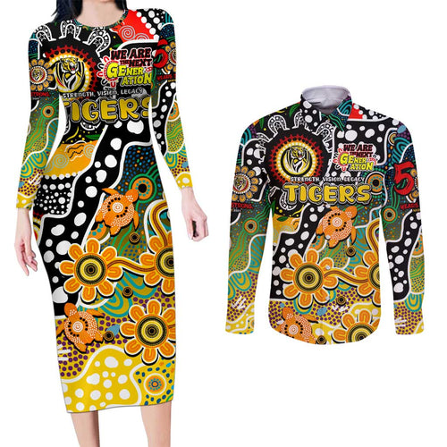 Personalised Tigers AFL Celebrating 50 Years of Naidoc Couples Matching Long Sleeve Bodycon Dress and Long Sleeve Button Shirt NAIDOC Week 2025 Aboriginal