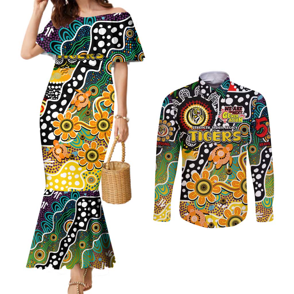 Personalised Tigers AFL Celebrating 50 Years of Naidoc Couples Matching Mermaid Dress and Long Sleeve Button Shirt NAIDOC Week 2025 Aboriginal