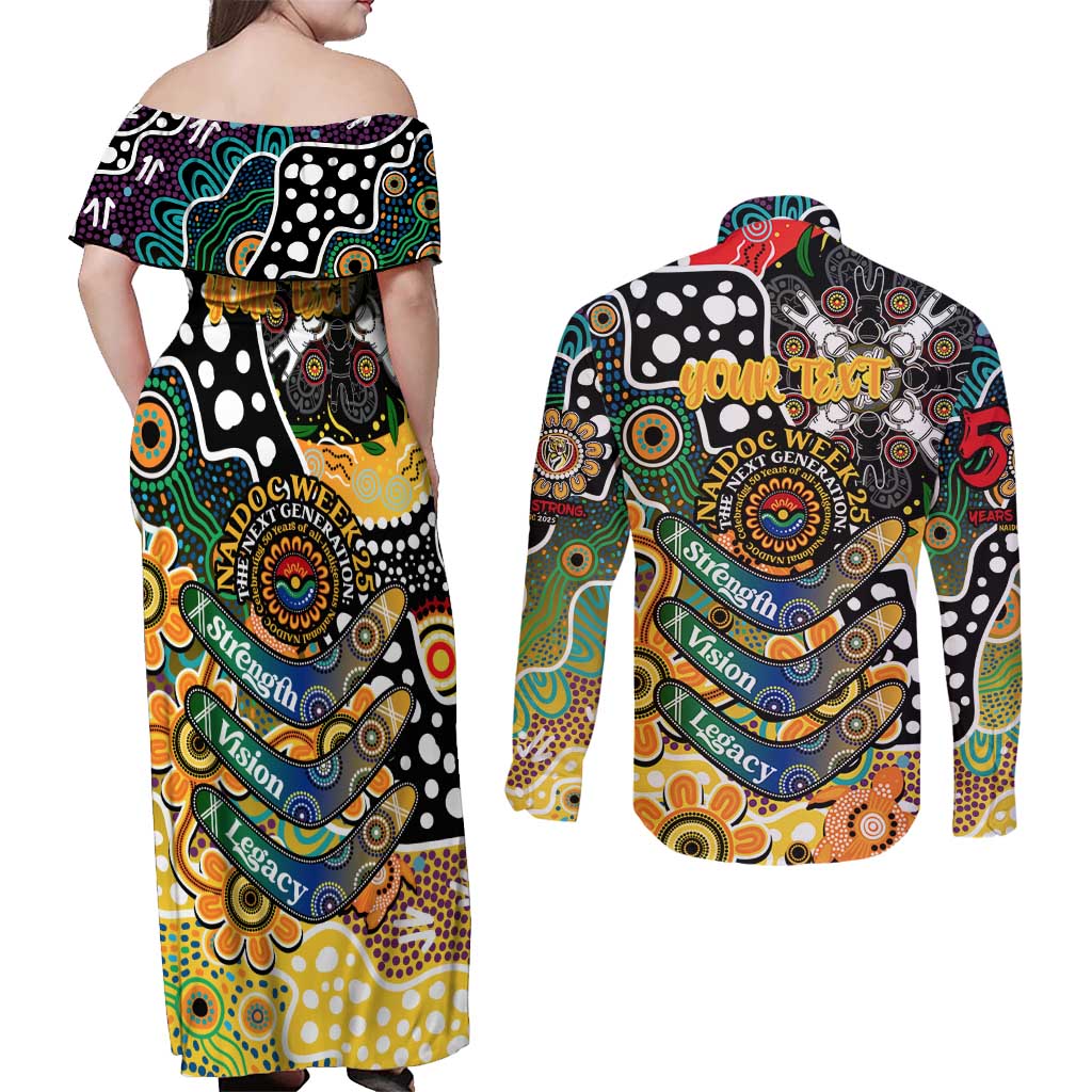 Personalised Tigers AFL Celebrating 50 Years of Naidoc Couples Matching Off Shoulder Maxi Dress and Long Sleeve Button Shirt NAIDOC Week 2025 Aboriginal