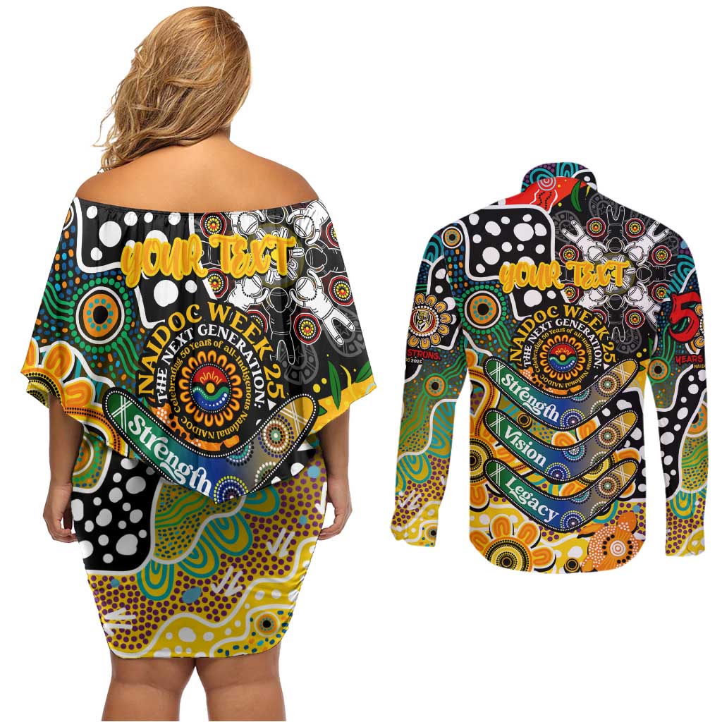 Personalised Tigers AFL Celebrating 50 Years of Naidoc Couples Matching Off Shoulder Short Dress and Long Sleeve Button Shirt NAIDOC Week 2025 Aboriginal