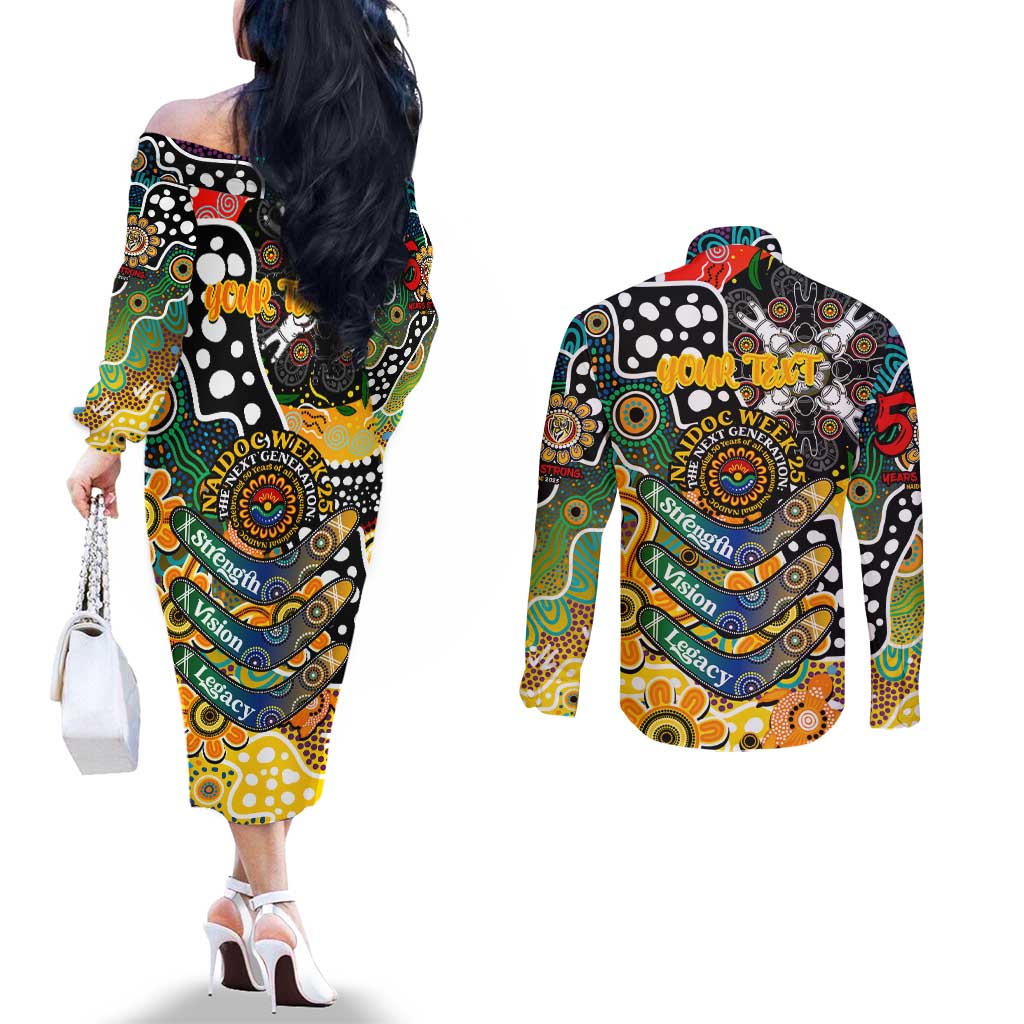 Personalised Tigers AFL Celebrating 50 Years of Naidoc Couples Matching Off The Shoulder Long Sleeve Dress and Long Sleeve Button Shirt NAIDOC Week 2025 Aboriginal